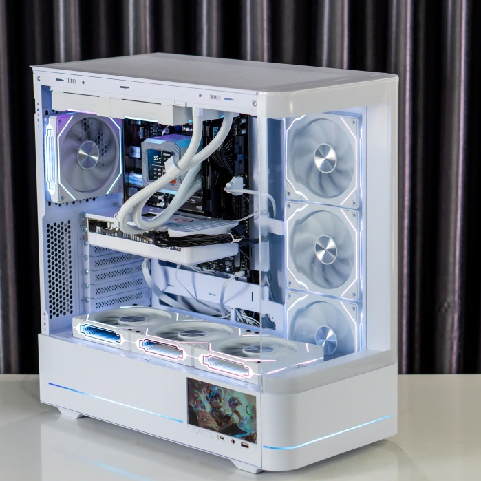 Vỏ Case Bể cá LCD led 5.5 inch Leopard AC-02 Kính cong (ITX, MATX, ATX) sp AIO 3 Fan  AC02 AC01