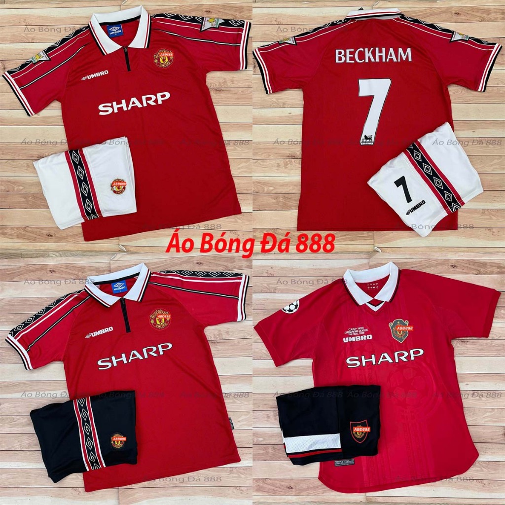 Bộ Quần Áo Bóng Đá CLB Manchester United Sân Nhà 1999, Áo Đá Banh MU Retro - Vải Gai Thái Cao Cấp