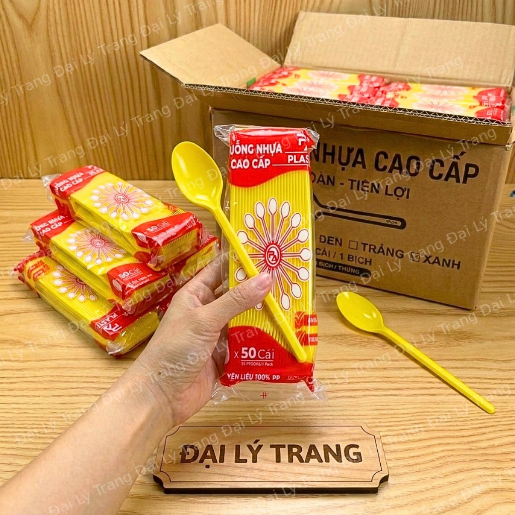 ( THÙNG 1000/2500 ) Muỗng nhựa dùng 1 lần Màu Vàng 20CM LOẠI 1 _ GIÁ SỈ CHO QUÁN TRÀ SỮA