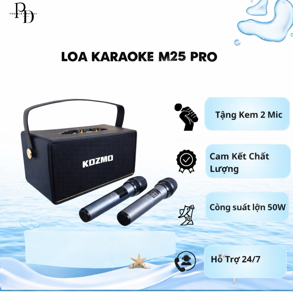Loa Bluetooth M25 Pro Không Dây, Loa nghe Nhạc Hát Karaoke Tặng Kèm 2 Mic, Pin Trâu Âm Thanh Cực Hay
