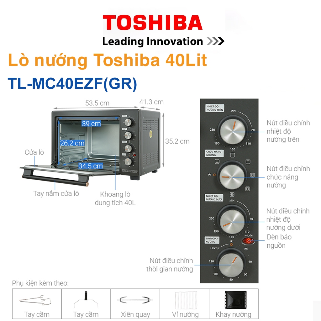 LÒ NƯỚNG THÙNG Toshiba TL-MC40EZF(GR) – 40L, 1800W, QUẠT ĐỐI LƯU, XIÊN QUAY, NƯỚNG NGON CHUẨN NHÀ HÀNG | BigBuy360 - bigbuy360.vn