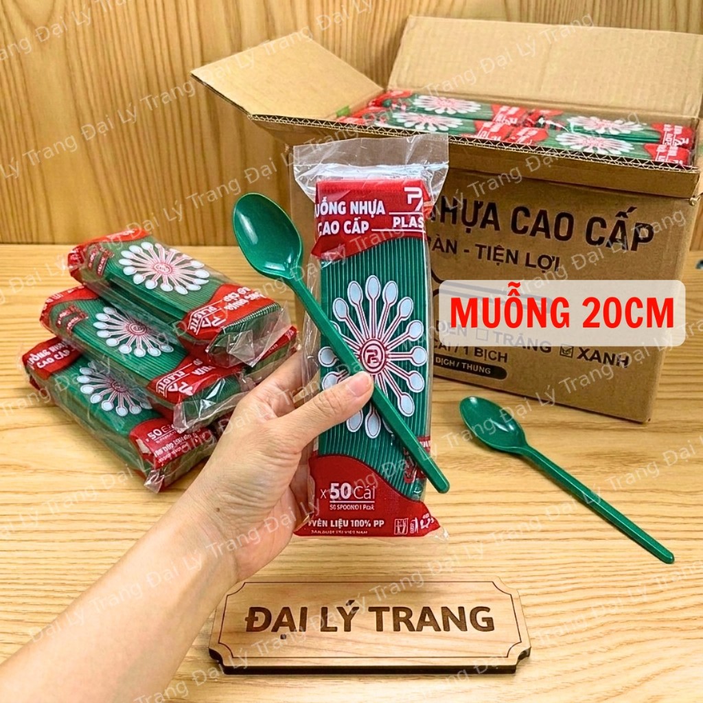( THÙNG 1000/2500 ) Muỗng nhựa dùng 1 lần Màu Xanh 20CM LOẠI 1 _ GIÁ SỈ CHO QUÁN TRÀ SỮA
