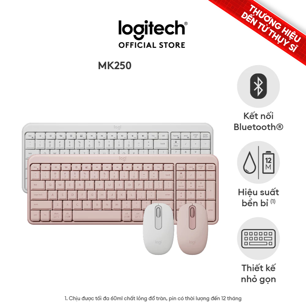 Hannah x Logitech - Combo Bàn phím & chuột không dây Bluetooth Logitech MK250 - dễ kết nối, thiết lậ