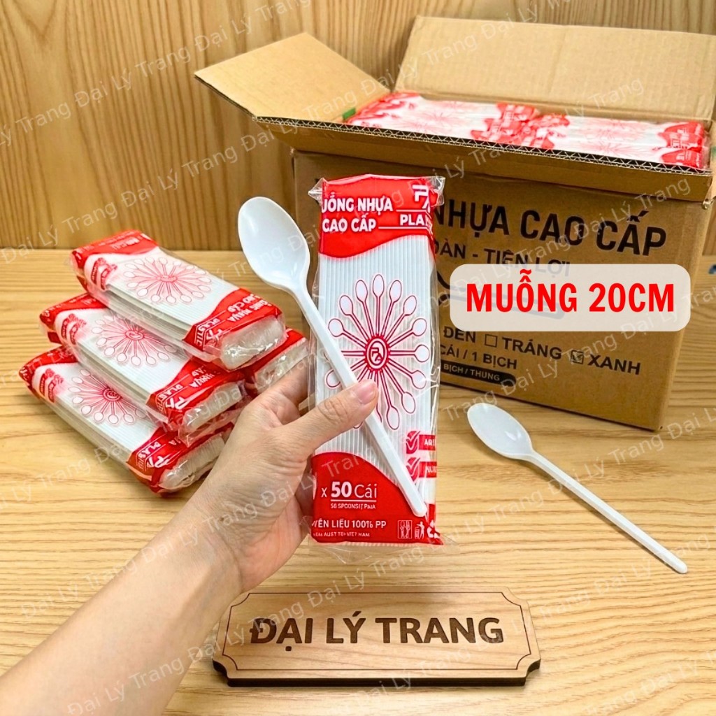( THÙNG 1000/2500 ) Muỗng nhựa dùng 1 lần Màu Trắng 20CM LOẠI 1 _ GIÁ SỈ CHO QUÁN TRÀ SỮA