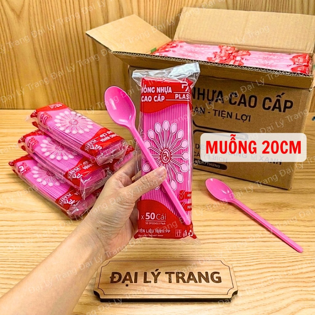 ( THÙNG 1000/2500 ) Muỗng nhựa dùng 1 lần Màu Hồng 20CM LOẠI 1 _ GIÁ SỈ CHO QUÁN TRÀ SỮA