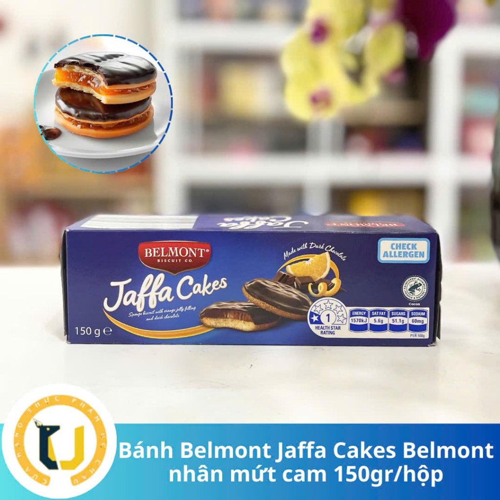 (HÀNG ÚC) Bánh quy xốp mứt cam phủ socola đen BELMONT JAFFA CAKES Dark chocolate sponge biscuits hộp