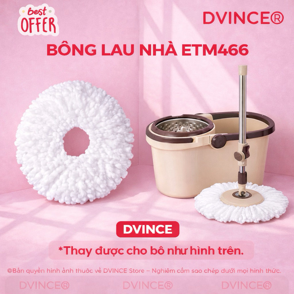 [Mã ETM466] Bông Lau Nhà Microfiber Thay Thế Cao Cấp - Dùng Cho Bộ Lau Nhà ETM466 Siêu Sạch