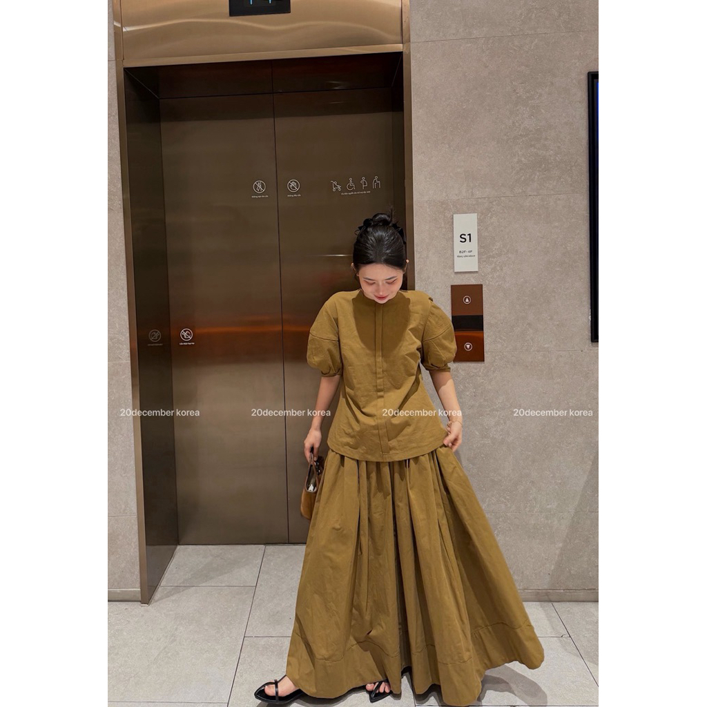 20december - Set áo thô chân váy xếp ly dài