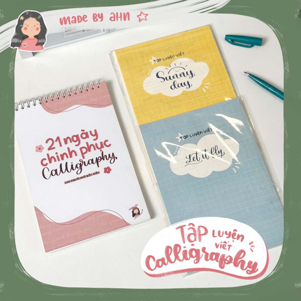 Bộ luyện viết Calligraphy, tập luyện viết Calligraphy nhiều font chữ - MADE BY AHN thiết kế