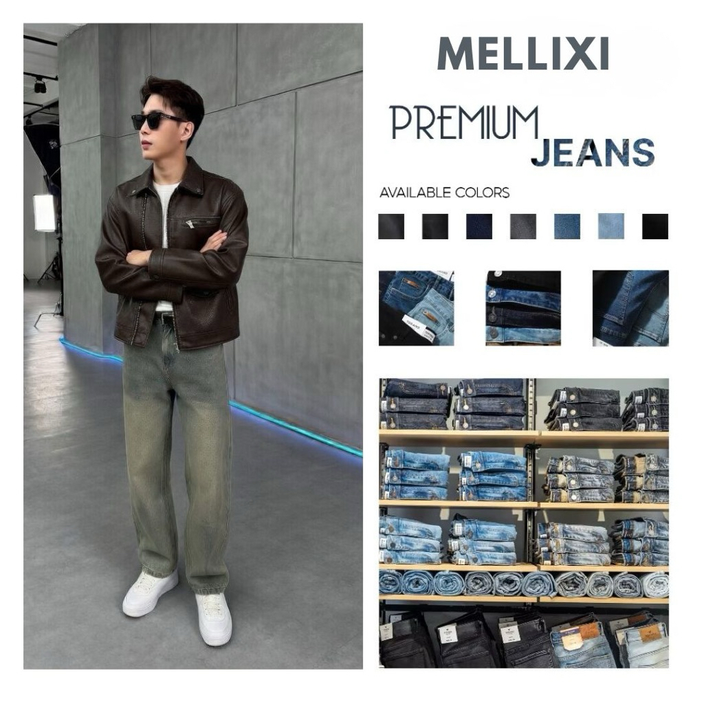 Quần jean nam ống suông rộng M04, quần bò nam đen xám dáng baggy vải demin phong cách hàn quốc MELLIXI