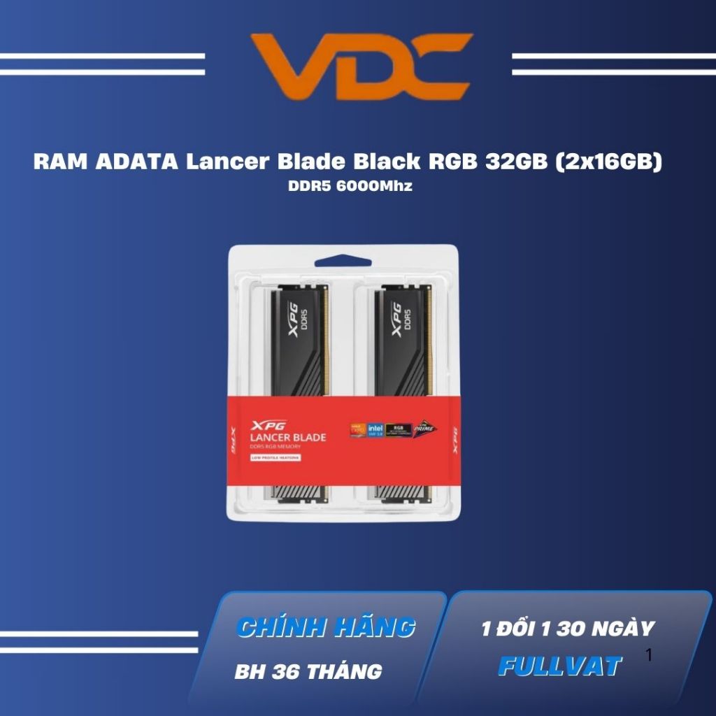 RAM ADATA Lancer Blade Black RGB 32GB (2x16GB) DDR5 6000Mhz (AX5U6000C3616G-DTLABRBK)