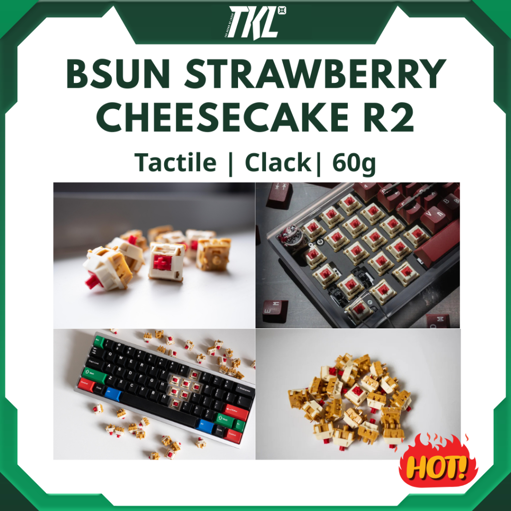 Pack 90 switch Bsun Strawberry Cheesecake R2 | Switch Tactile 60g | PreLubed | Clack | Chơi layout T