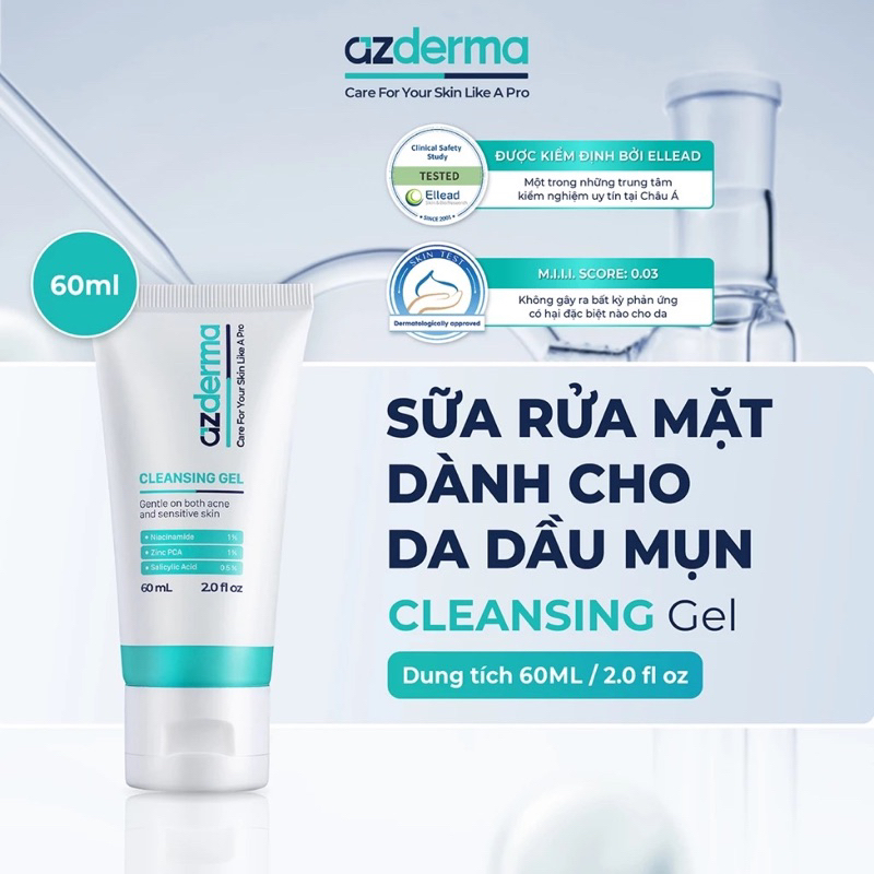 Cleansing Gel Azderma - Sửa rửa mặt dịu nhẹ, làm sạch sâu cho da mụn