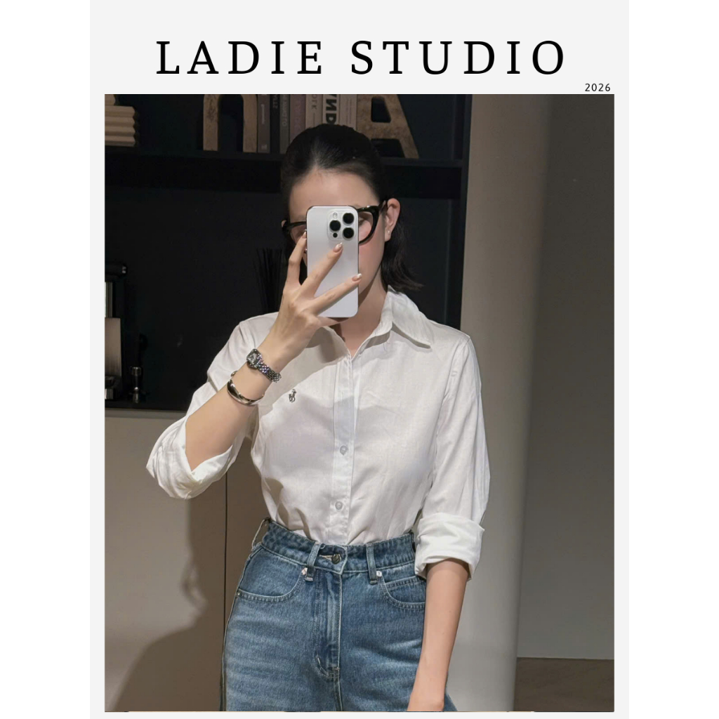 [LADIE STUDIO] Áo sơ mi nữ thêu ngựa – áo sơ mi nữ dài tay form suông thanh lịch dễ phối đồ áo công 