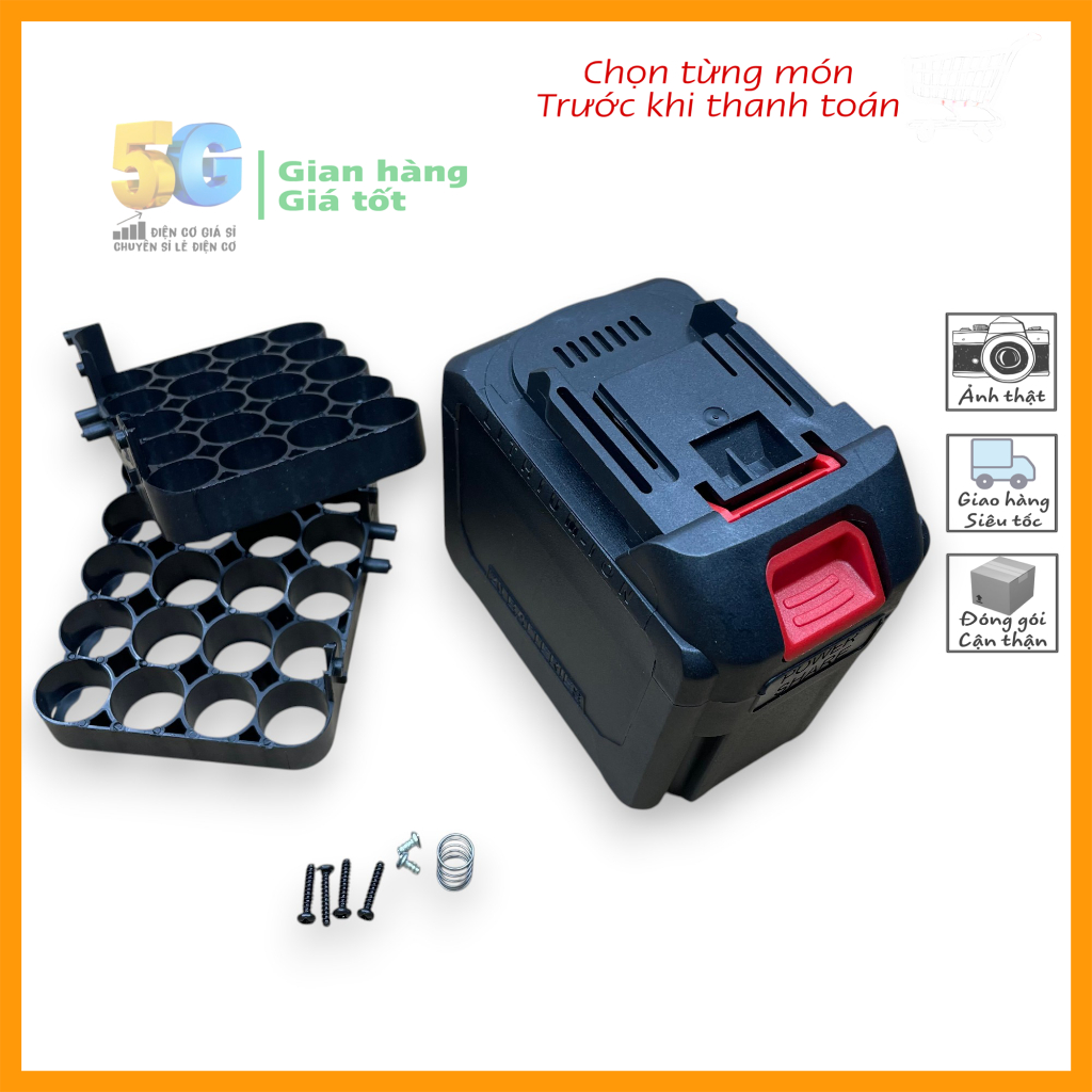 Vỏ Đóng Khối Pin 20 cell (18650) Chân Pin 4cm, Sử Dụng Cho Máy Khoan Pin, Máy Siết Bulong Chân Pin P