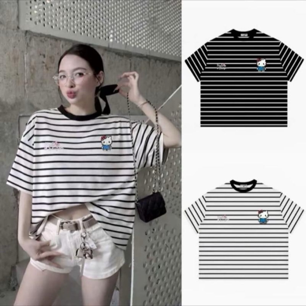 Áo Thun Nữ Thời Trang Dáng Ngắn Tay Ngắn Habo - Cộc in hình kitty sọc vằn - Habo Cộc
