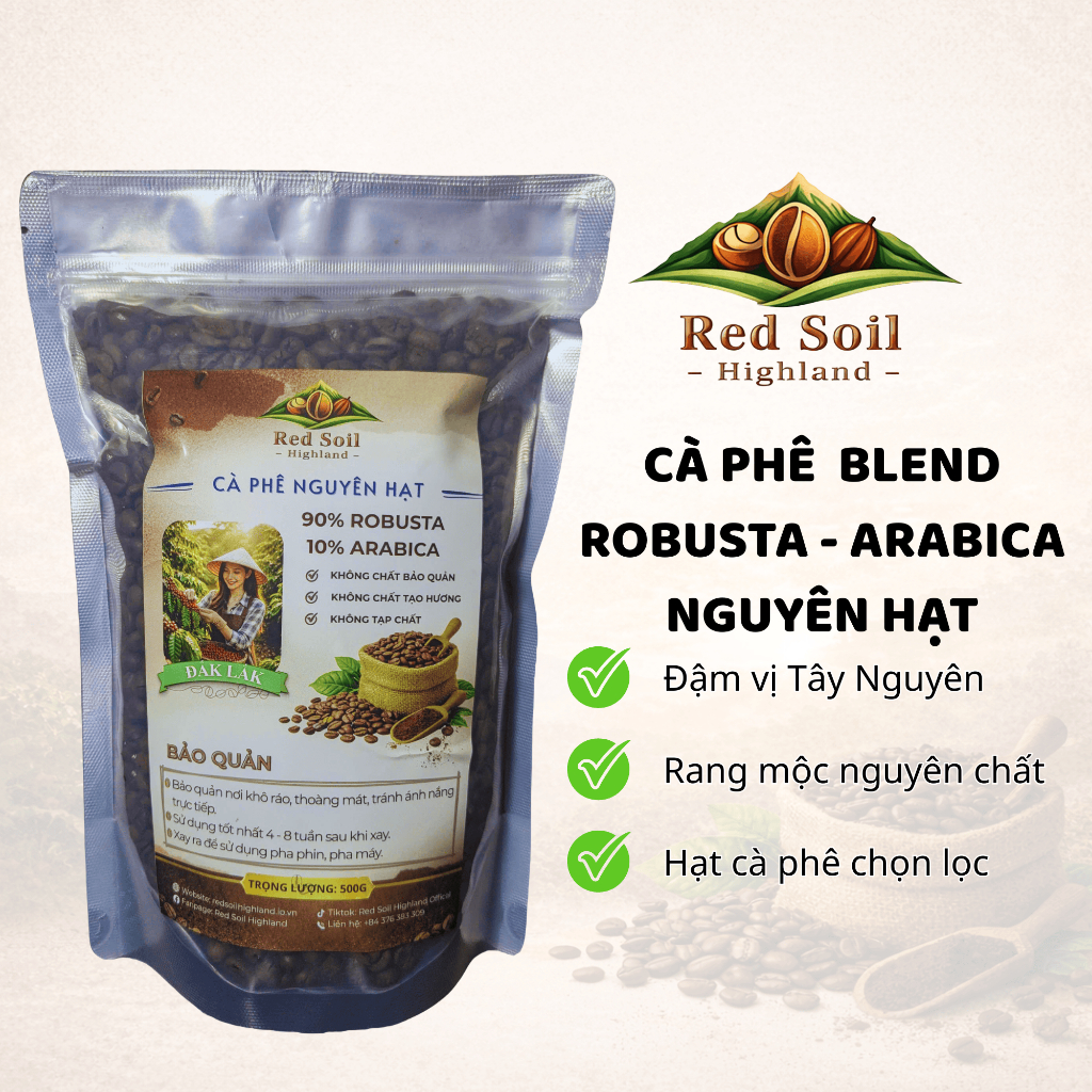 Cà Phê Nguyên Hạt Robusta 90% Abarica 10%  Đậm Đà Thơm Nồng Rang Theo Tiêu Chuẩn 3 Không