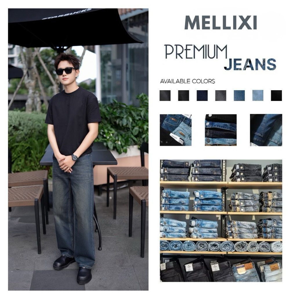 Quần jean nam ống suông rộng M06, quần bò nam đen xám dáng baggy vải demin phong cách hàn quốc MELLI
