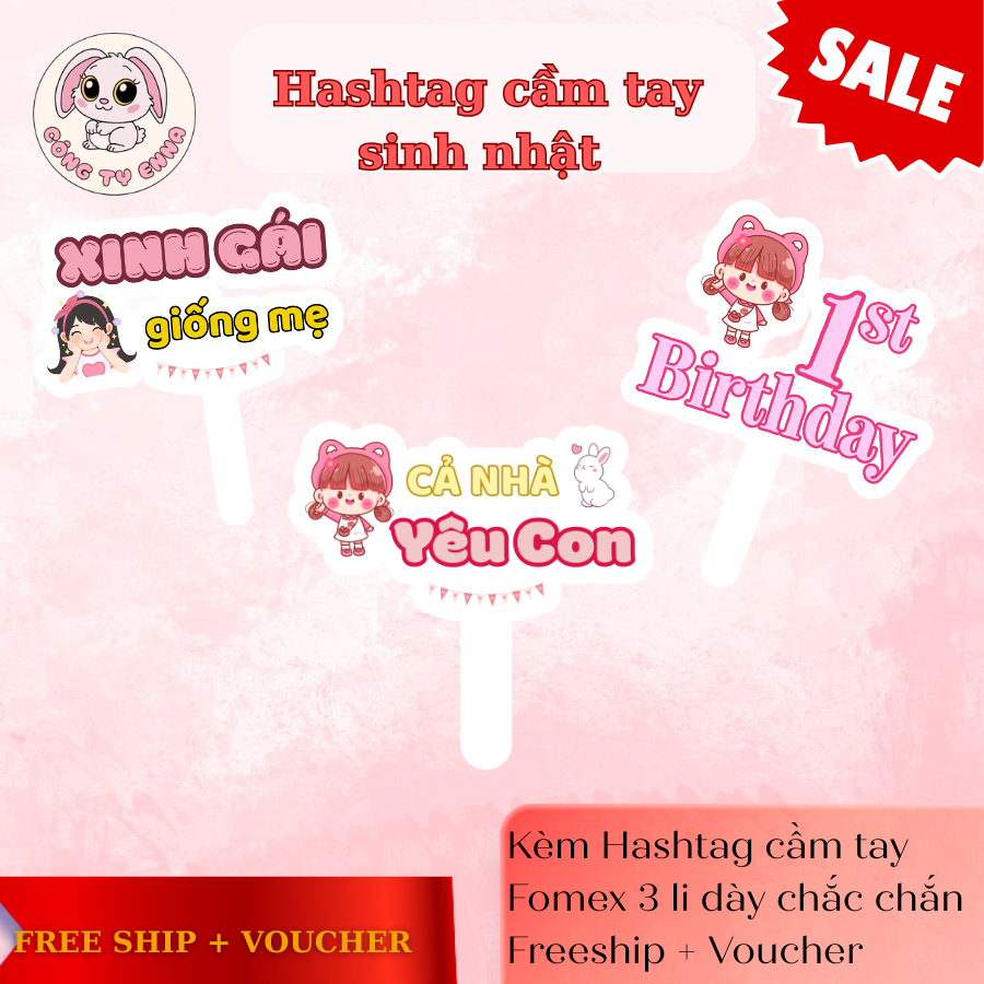 [Freeship + Voucher] Hashtag Cầm Tay Thôi Nôi Cho Bé – Hashtag Cầm Tay Sinh Nhật 1 Tuổi Trang Trí Ti