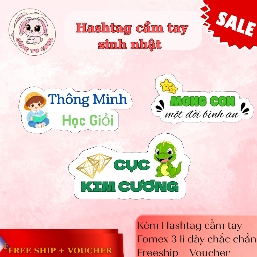 [Freeship + Voucher] Hashtag Cầm Tay Sinh Nhật Bé Trai Bé Gái – Phụ Kiện Decor Tiệc Sinh Nhật, Thôi 