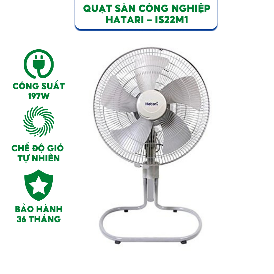 Quạt chân quỳ công nghiệp Hatari IS22M1 Thái Lan - 197W - Bảo Hành 12 Tháng, Công Suất 199W
