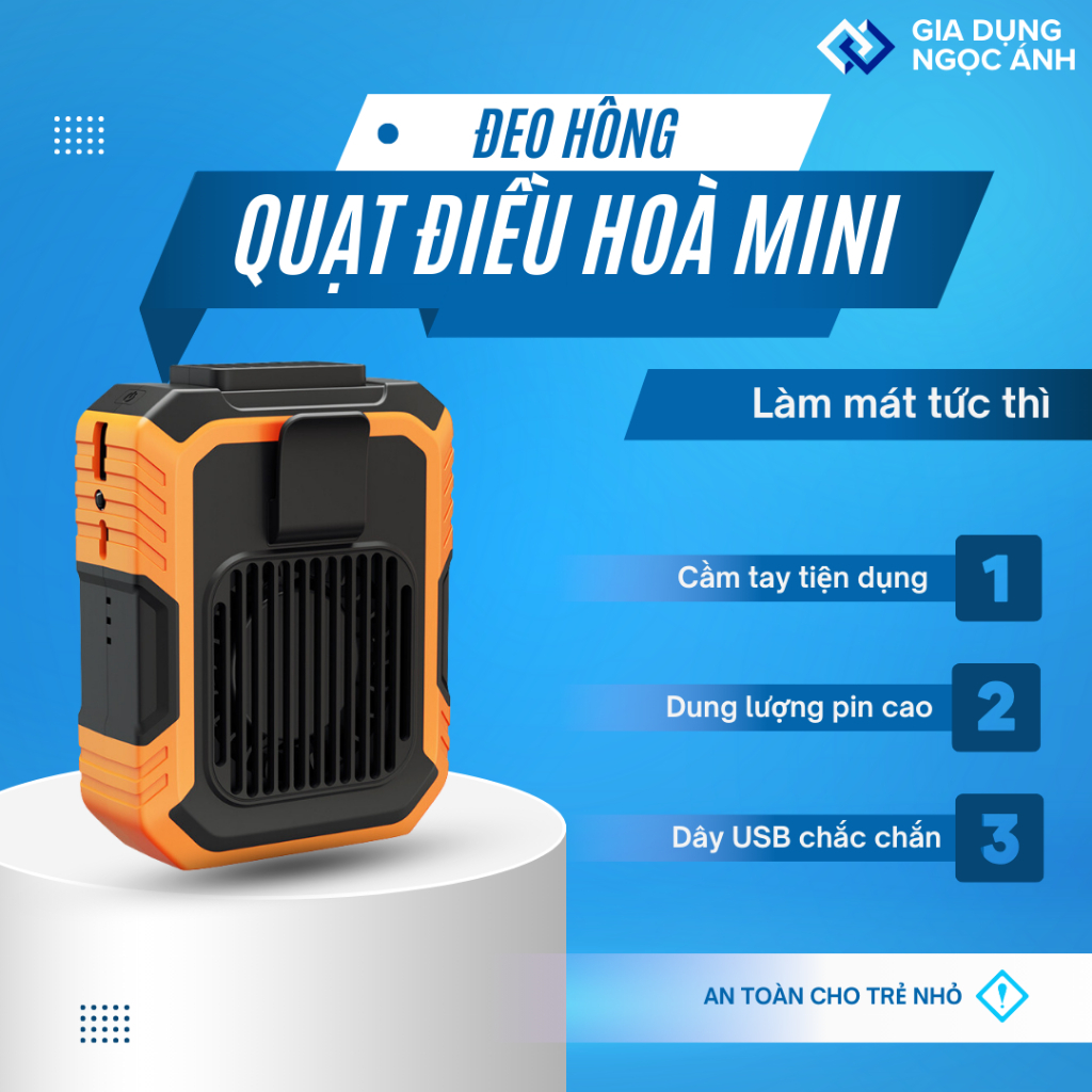 Quạt Điều Hoà Mini Quạt cầm tay để bàn đeo hông thắt lưng quần 3 Cấp Độ làm mát nhanh Đanh Tan Oi Bức Ngày Hè _ Q2