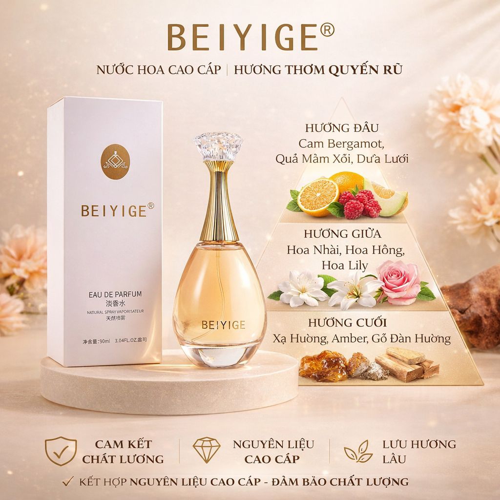 Nước hoa nữ thơm lâu BEIYIGE, nước hoa mùi trà trắng dung tích 90ml hương thơm dịu nhẹ lưu tới 12h