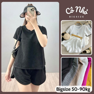 Set Đồ Nữ Bigsize Gồm Áo Tay Ngắn Quần Đùi Lưng Chun Vải Xốp Nhật Thấm Hút Mồ Hôi SET821