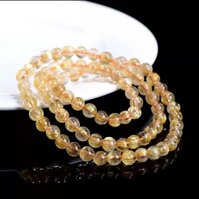 Vòng Tay Quấn 3 Lõi Thun Thạch Anh Tóc Vàng Cầu Tài Lộc May Mắn Size 6ly - Ngọc Trai Trường Thịnh