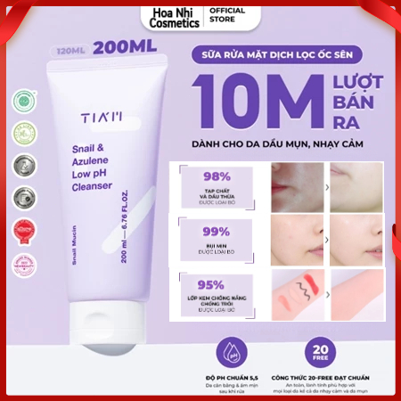 [TIAM] Sữa Rửa Mặt Ốc Sên TIAM Snail & Azulene Low pH Cleanser Sạch Sâu, Cấp Ẩm, Không Khô Da COD