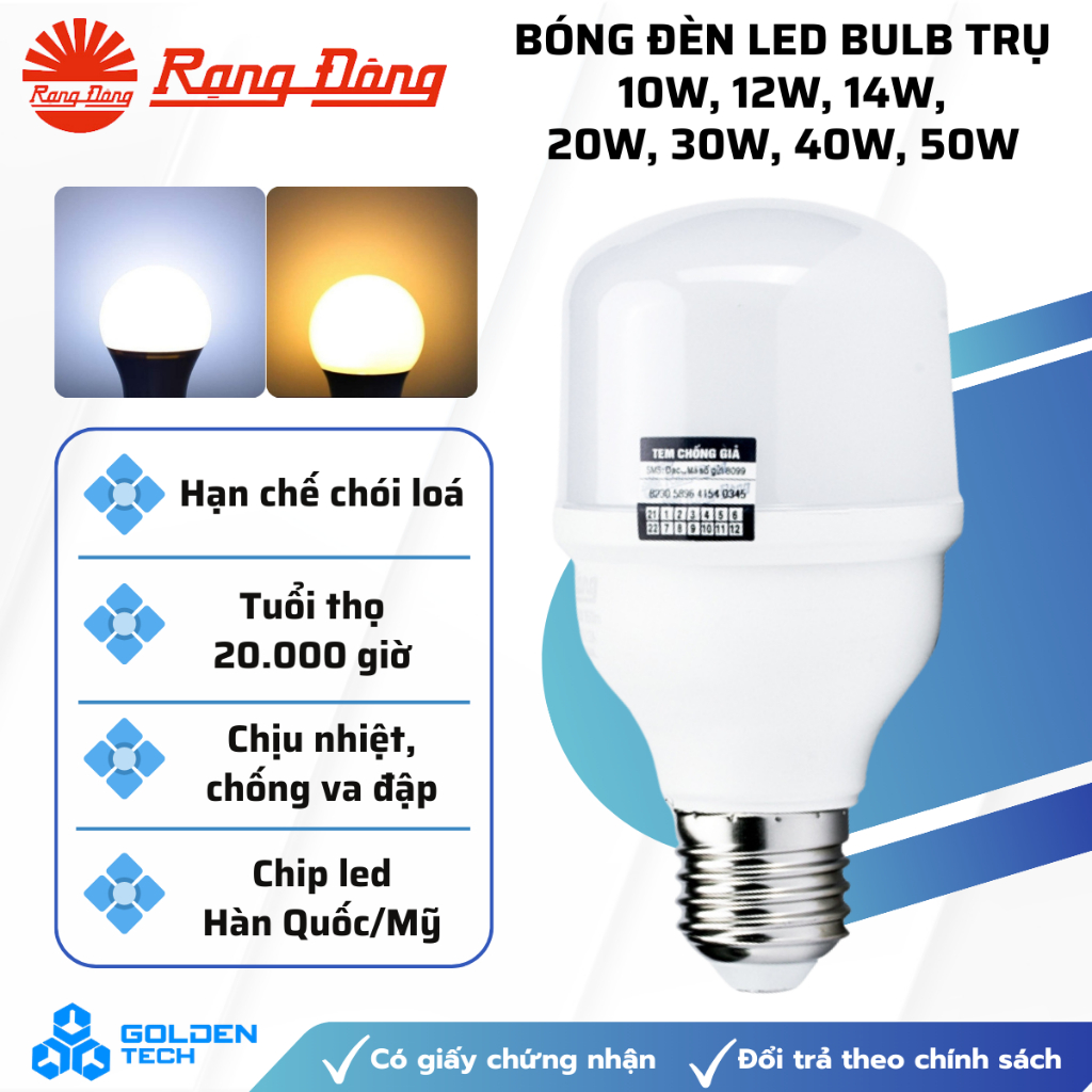 [RẠNG ĐÔNG] Bóng đèn LED BULB Trụ 14W/12W/10W Rạng Đông