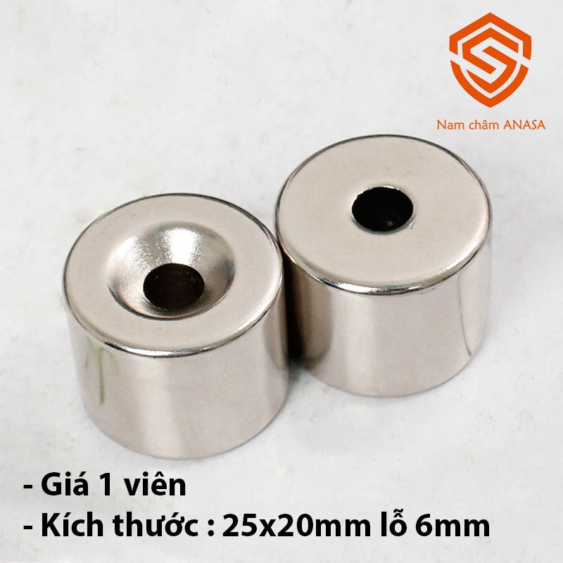 Nam châm hít bi sắt siêu mạnh 25x20 lỗ 6mm từ tính N35