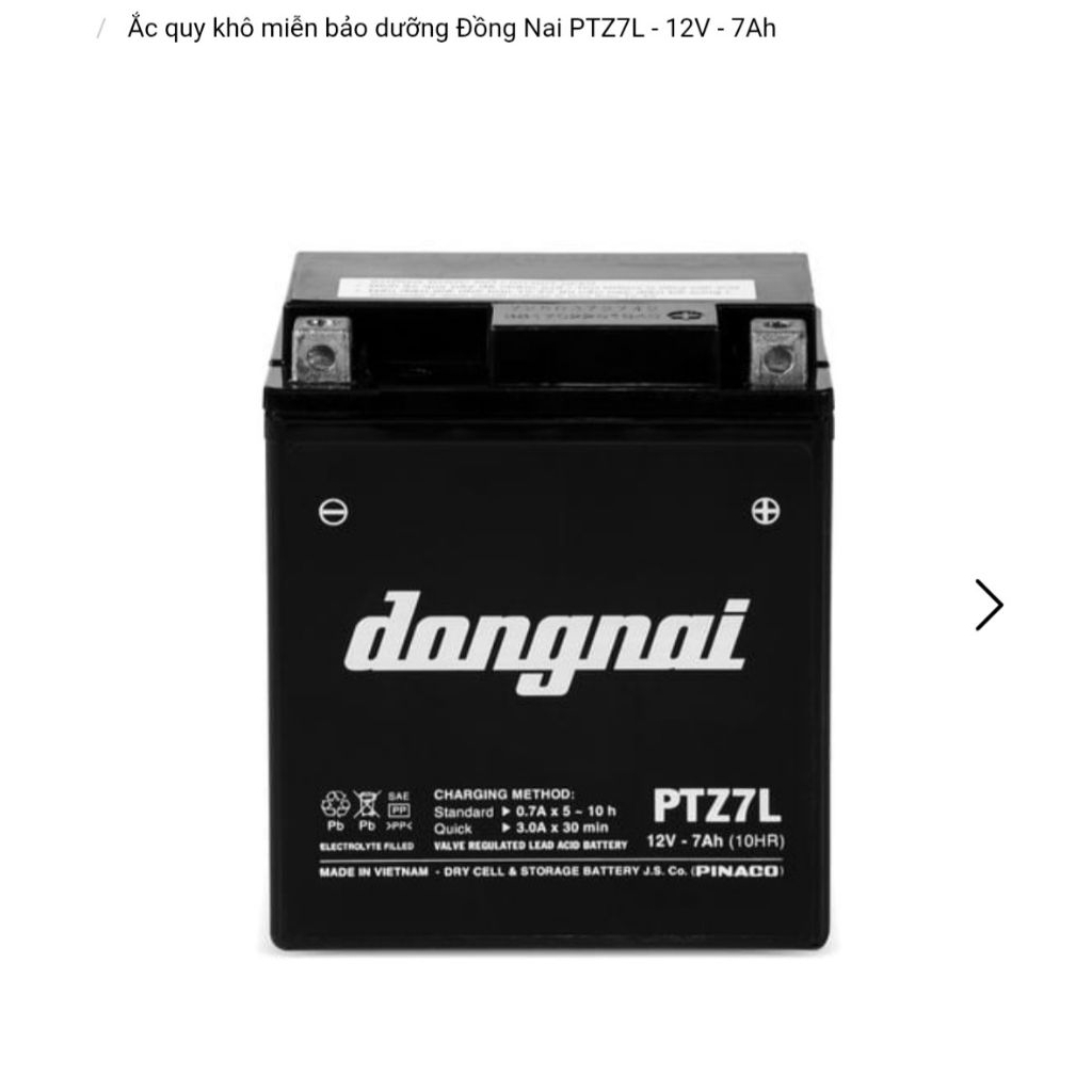Bình acquy xe máy 12v khô miễn bảo dưỡng đồng nai PTZ7L | 12V - 7ah