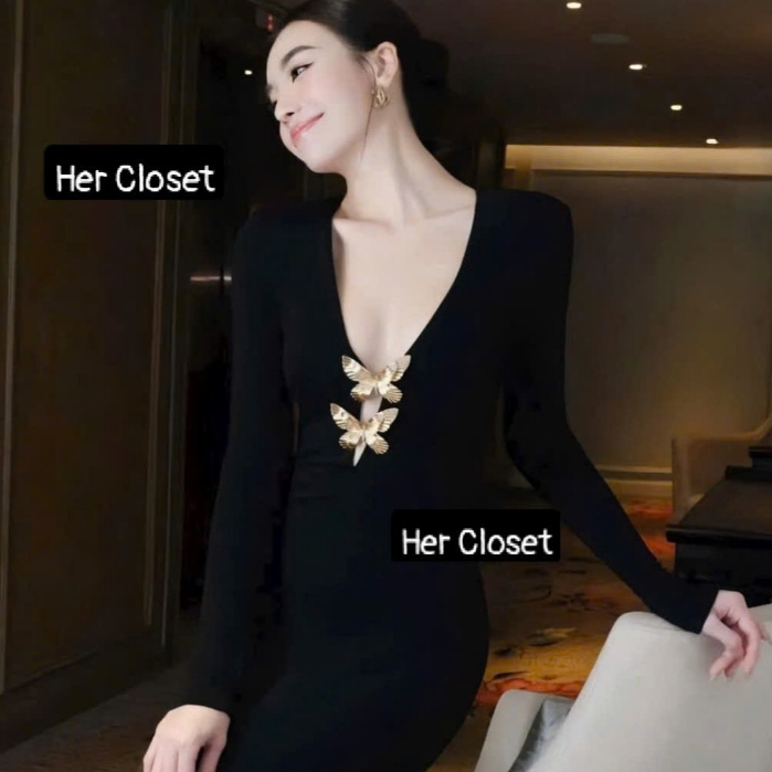 [HÀNG THIẾT KẾ] Váy body tag tay dài dáng dài đầm body tag bướm dáng dài váy maxi đầm maxi sang chản