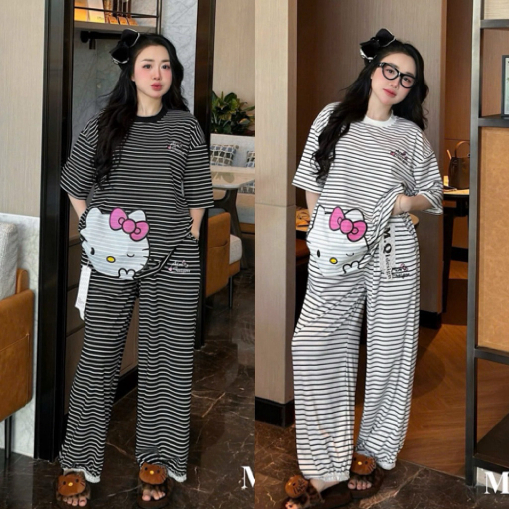 Set Bộ Nữ , Set Bộ Kẻ Thun Cotton H10