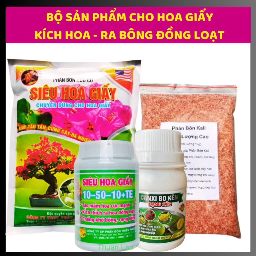 Combo Kích Hoa Giấy Ra Hoa Đồng Loạt – Siêu Lân + Kali Đỏ + Phân Hữu Cơ + Canxi Bo