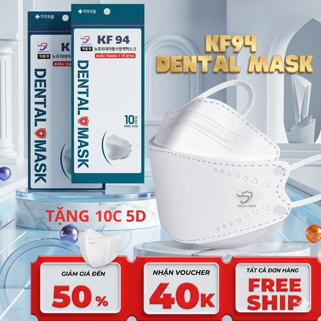 (Tặng 10 Cái )Thùng 310 Cái khẩu trang 4D Kf94 4 Lớp người lớn Dental Mask chính hãng kháng khuẩn chống tia UV