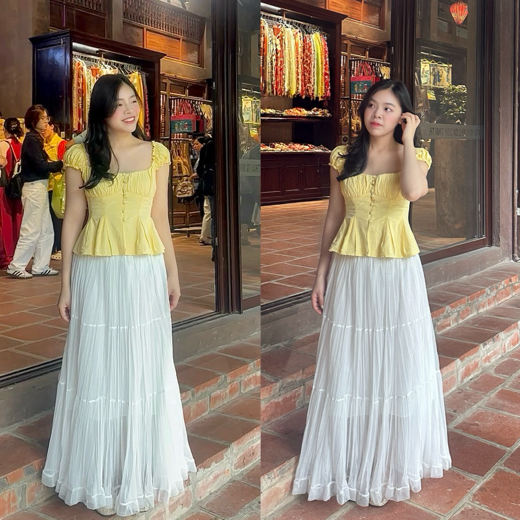 [SẴN ĐỦ MÀU] Chân váy dài  90cm dáng xoè chất VOAN NHĂN 3 tầng cạp chun co giãn “TIARA” | BigBuy360 - bigbuy360.vn