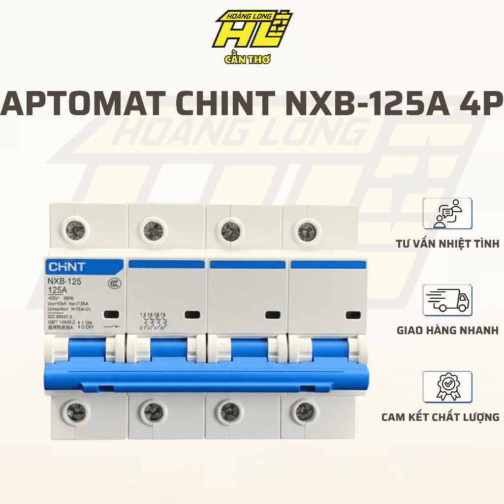 MCB Chint NXB-125 125A 4P CB Aptomat 4 Cực 125A Bảo Vệ Quá Tải Chống Ngắn Mạch Cho Tủ Điện