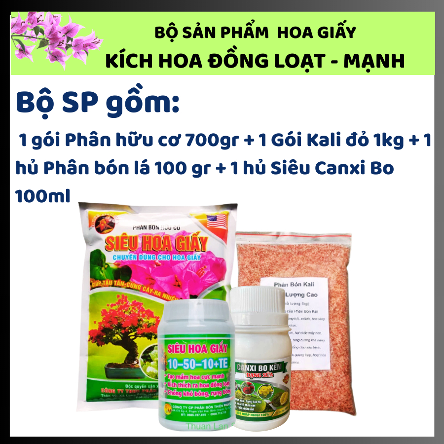Combo kích Hoa Giấy nhiều - Ra hoa đồng loạt - Siêu Lân + Kali Đỏ + Phân Hữu Cơ + Canxi Bo