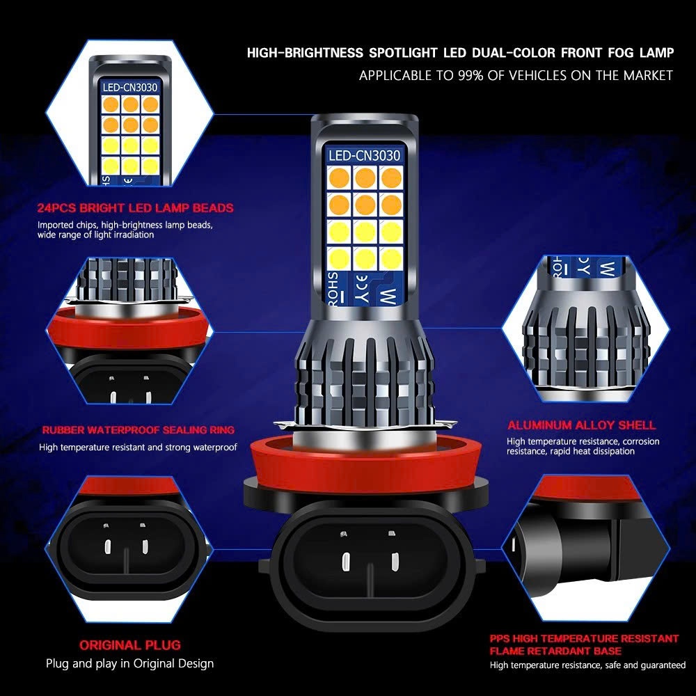 cặp đèn LED sương mù 2 màu 24SMD H8 H11 h16 jp P13W đèn sương mù ô tô