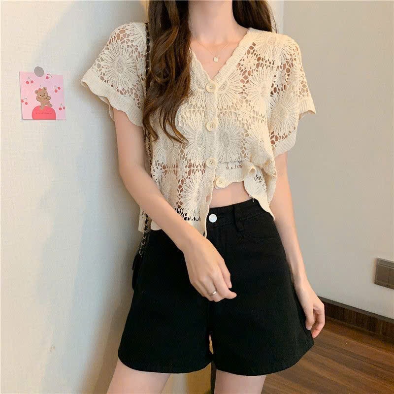 Áo Lưới Dệt Kim, Áo Khoác Tay Cộc Đan Họa Tiết Hoa Cúc Thoáng Khí Đi Biển Mùa Hè Phong Cách Vintage Hot 2025 Nanganhchuy | BigBuy360 - bigbuy360.vn