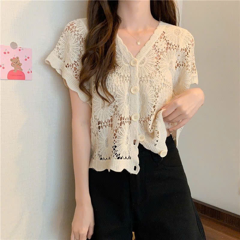 Áo Lưới Dệt Kim, Áo Khoác Tay Cộc Đan Họa Tiết Hoa Cúc Thoáng Khí Đi Biển Mùa Hè Phong Cách Vintage Hot 2025 Nanganhchuy | BigBuy360 - bigbuy360.vn