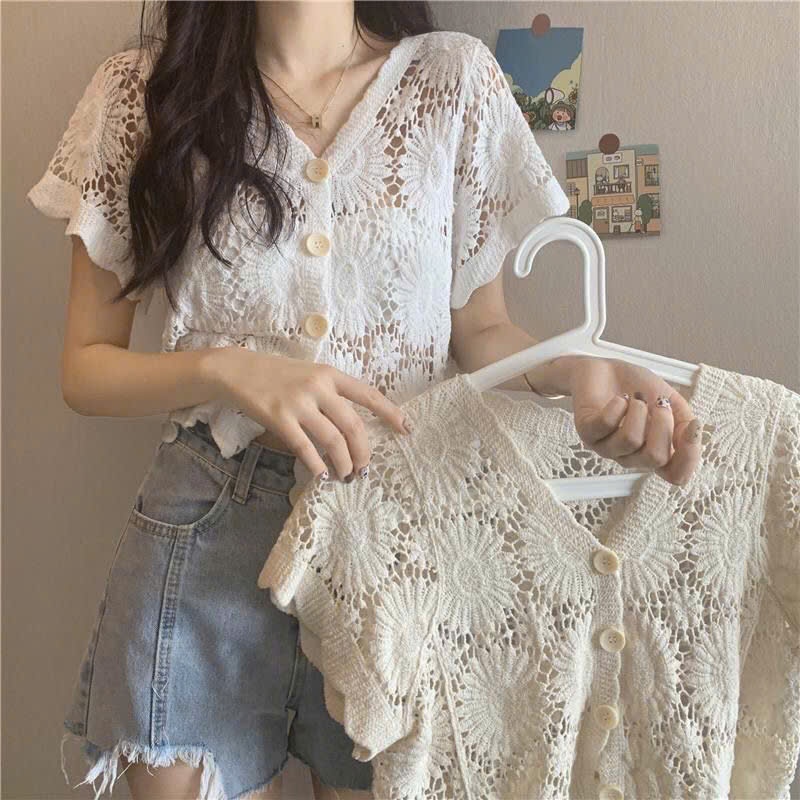 Áo Lưới Dệt Kim, Áo Khoác Tay Cộc Đan Họa Tiết Hoa Cúc Thoáng Khí Đi Biển Mùa Hè Phong Cách Vintage Hot 2025 Nanganhchuy | BigBuy360 - bigbuy360.vn