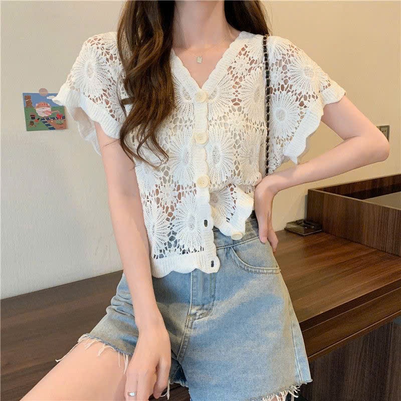 Áo Lưới Dệt Kim, Áo Khoác Tay Cộc Đan Họa Tiết Hoa Cúc Thoáng Khí Đi Biển Mùa Hè Phong Cách Vintage Hot 2025 Nanganhchuy | BigBuy360 - bigbuy360.vn