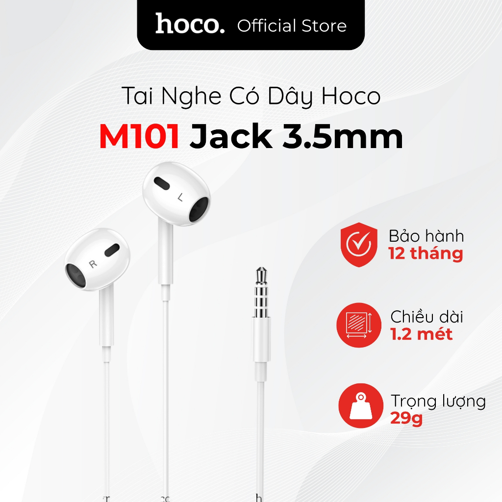 Tai Nghe Có Dây Hoco M101 Max Jack 3.5mm - Loa 14mm Âm Thanh Hay, Có Micro Đàm Thoại, Tăng Giảm Âm L