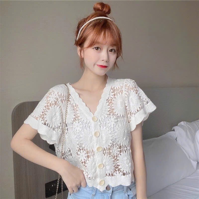 Áo Lưới Dệt Kim, Áo Khoác Tay Cộc Đan Họa Tiết Hoa Cúc Thoáng Khí Đi Biển Mùa Hè Phong Cách Vintage Hot 2025 Nanganhchuy | BigBuy360 - bigbuy360.vn