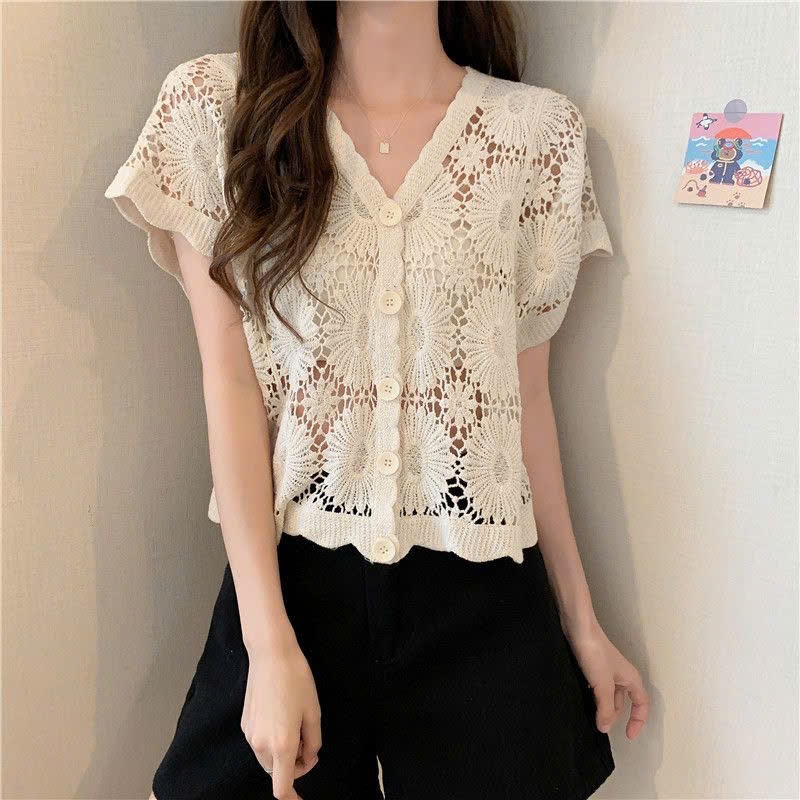 Áo Lưới Dệt Kim, Áo Khoác Tay Cộc Đan Họa Tiết Hoa Cúc Thoáng Khí Đi Biển Mùa Hè Phong Cách Vintage Hot 2025 Nanganhchuy | BigBuy360 - bigbuy360.vn