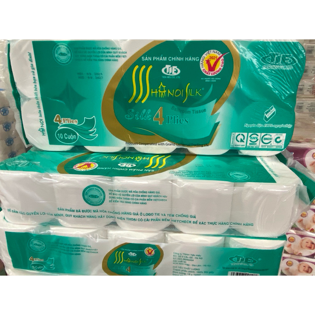 Giấy vệ sinh cuộn cao cấp HaNoi Silk bịch 10 cuộn 4 lớp, dai , mềm mại
