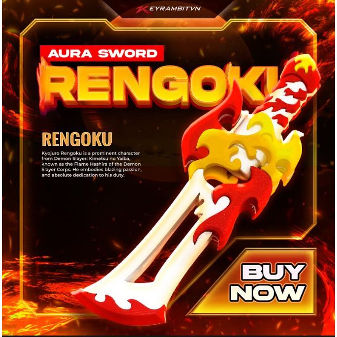 [DEMON] Kiếm Rengoku - Eternal Flame Katana - Phụ Kiện Trưng Bày - Keyrambitvn
